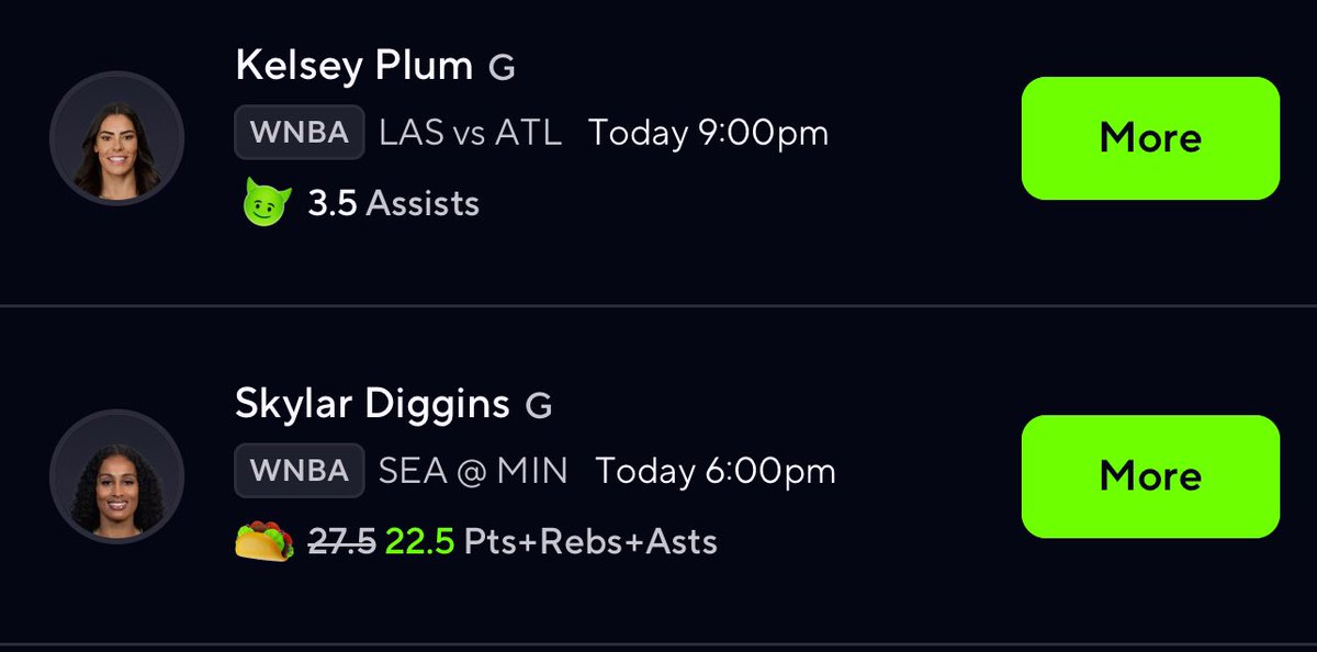 🌮 TACO TUESDAY DOUBLE UP

PLUM

- 34+ MINUTES EVERY GAME THIS SZN
- FINE SHYT 
- 5.5 IS NOT AVAILABLE ANYMORE. THIS SHOULD BE 🆓 

#gamblingX #PrizePicks #wnba