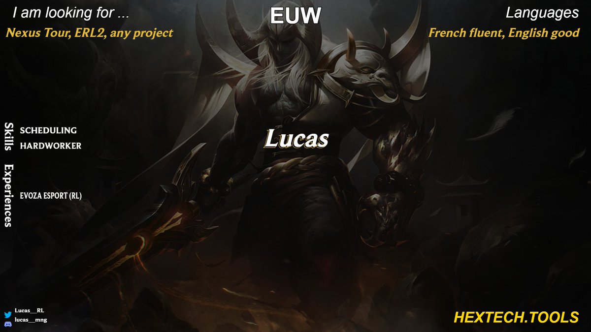 After the end of the rocket league season, i'm looking for a new project on LOL. So I'm LFT/LFO as a manager for the rest of the season, I am open to all serious projects ! You can contact me here or on discord !
Traduire le post