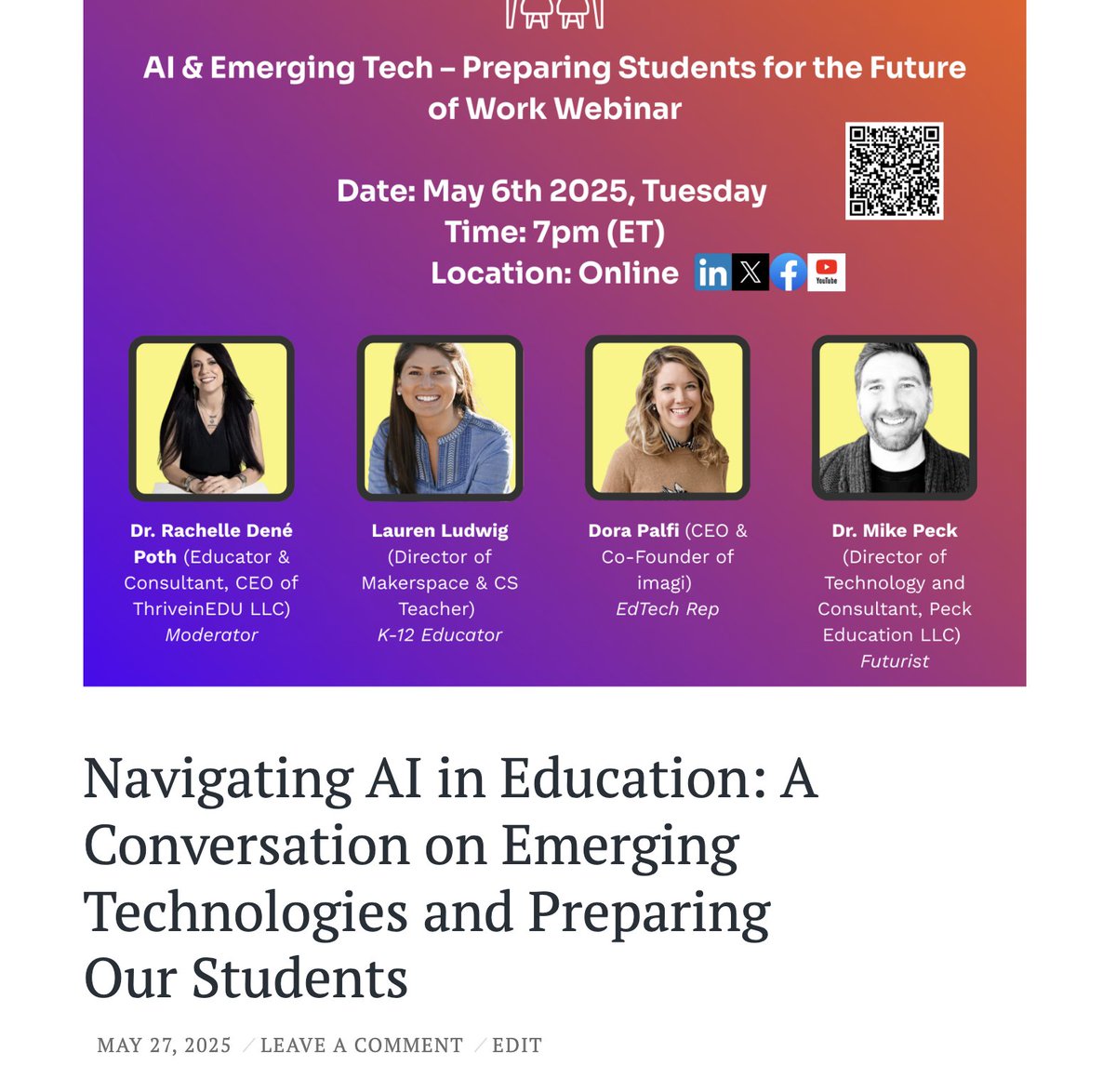 Dr. RACHELLE DENĂ POTH |ThriveinEDU #AI #AIinEDU (@rdene915) on Twitter photo We had a great conversation in our first webinar, read it about it in my latest blog! Also, catch the recording & sign up for the next one, on June 3rd!
rdene915.com/2025/05/27/nav⌠<a href="/imagilabs/">imagi</a> <a href="/EdTechPeck/">Mike Peck, Ed. D.đĄď¸</a> <a href="/dorapalfi/">Dora Palfi Osika</a> #education #edchat #AI #edtech #teaching We had a great conversation in our first webinar, read it about it in my latest blog! Also, catch the recording & sign up for the next one, on June 3rd!
rdene915.com/2025/05/27/nav⌠<a href="/imagilabs/">imagi</a> <a href="/EdTechPeck/">Mike Peck, Ed. D.đĄď¸</a> <a href="/dorapalfi/">Dora Palfi Osika</a> #education #edchat #AI #edtech #teaching