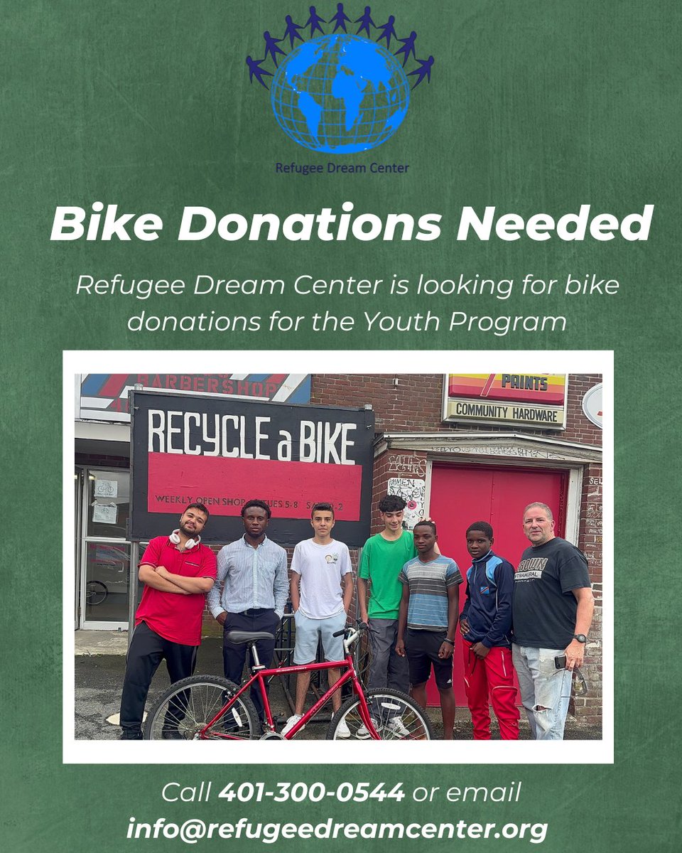 RefugeeDream's tweet image. RDC is seeking bicycle donations for our youth program! Bike&apos;s are not only great exercise, but a way to get around the city during the summer. If you are not able to donate, sharing this post would be appreciated! Please call 401-300-0544 with any questions.