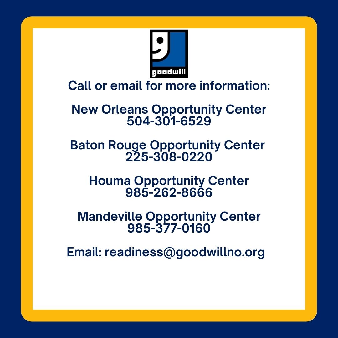 🎓 Ready to level up your job skills?
Our next GEAR (Goodwill’s Education Advancement Readiness) Program kicks off  soon in June — and it’s your time to shine!
💼 It’s free and open to anyone!
📧 Email us at readiness@goodwillno.org or stopping by in person.
#GoodwillSELA