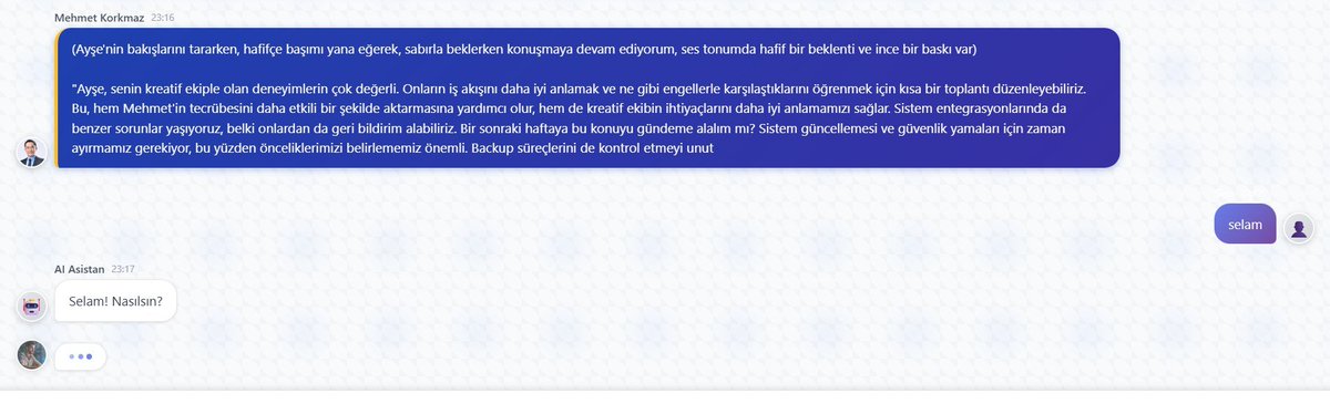 Yapay zekalardan oluşan bir ofis ortamı yaptım denemek isterseniz: github.com/Clyrex9/Virtua…

6 karakter de yapay zeka, gerçekten yaşayan bir ortam gibi görünmesini sağlıyor bu. Gemma3:12b kullandım