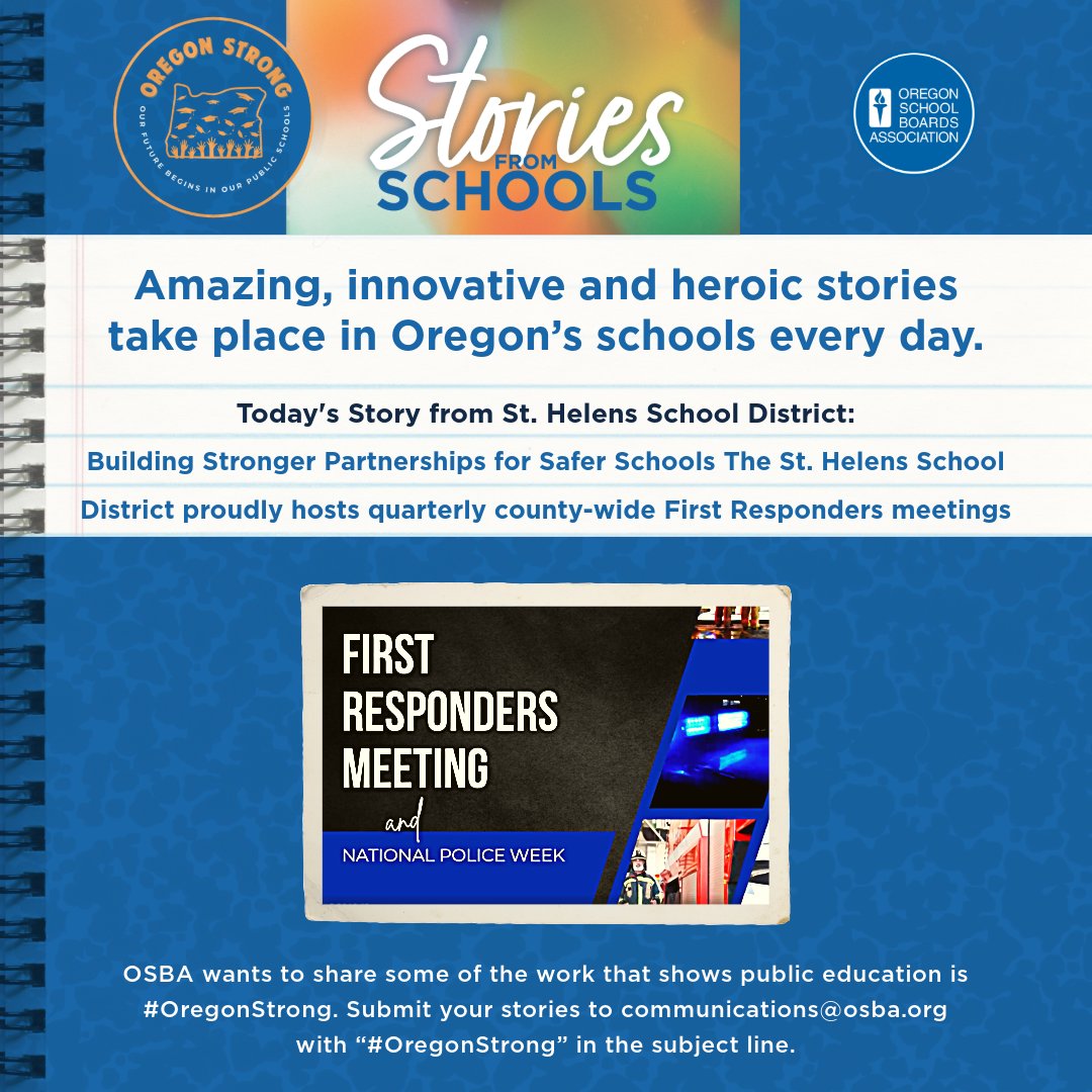 OSBA (@osbanews) on Twitter photo Today we have a story from St. Helens School District:
Building Stronger Partnerships for Safer Schools The St. Helens School District proudly hosts quarterly county-wide First Responders meetings
Read more: tinyurl.com/4bmn2n7h
#OregonStrong #oregon #education <a href="/StHelensSD/">St. Helens School District</a> Today we have a story from St. Helens School District:
Building Stronger Partnerships for Safer Schools The St. Helens School District proudly hosts quarterly county-wide First Responders meetings
Read more: tinyurl.com/4bmn2n7h
#OregonStrong #oregon #education <a href="/StHelensSD/">St. Helens School District</a>