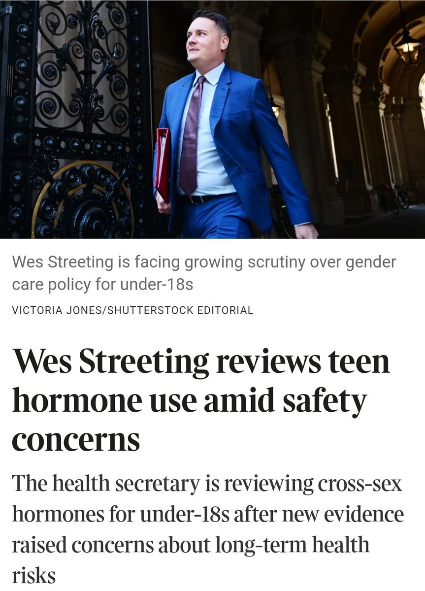 Because once you have your eyes opened to the grotesque risks of harms to child health from cult ideological indoctrination you cannot unsee it... Wes Streeting reviews teen hormone use amid safety concerns. thetimes.com/article/3fb56f…