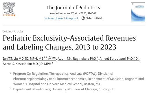 Adam Raymakers (@adamr_phd) on Twitter photo Happy to have been able to help out with new research led by Ian Liu, with co-authors <a href="/AmeetSarpatwari/">Ameet Sarpatwari</a> and <a href="/akesselheim/">Aaron Kesselheim</a> (<a href="/PORTAL_Research/">Program On Regulation, Therapeutics, And Law</a>).
We looked at trials, labelling changes, and revenues associated with the Best Pharmaceuticals for Children Act.
sciencedirect.com/science/articl⦠Happy to have been able to help out with new research led by Ian Liu, with co-authors <a href="/AmeetSarpatwari/">Ameet Sarpatwari</a> and <a href="/akesselheim/">Aaron Kesselheim</a> (<a href="/PORTAL_Research/">Program On Regulation, Therapeutics, And Law</a>).
We looked at trials, labelling changes, and revenues associated with the Best Pharmaceuticals for Children Act.
sciencedirect.com/science/articlā¦