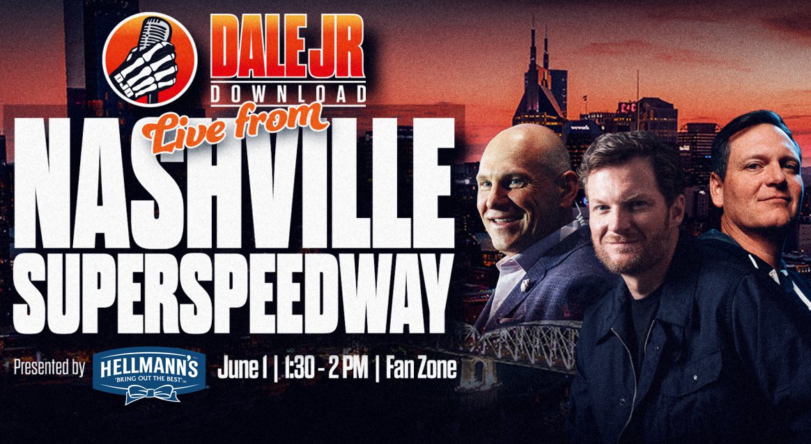 Dirty Mo Media (@dirtymomedia) on Twitter photo NASHVILLE RACE FANS 🚨
There will be a <a href="/DaleJr/">Dale Earnhardt Jr.</a> Download Live at 1:30 PM CST this Sunday in the Fan Zone, presented by <a href="/Hellmanns/">Hellmann's Mayonnaise</a>, featuring <a href="/SteveLetarte/">Steve Letarte</a> & <a href="/adam1alexander/">Adam Alexander</a>! 🔥🎤
Ready to rock and roll with us? 🎸 NASHVILLE RACE FANS 🚨
There will be a <a href="/DaleJr/">Dale Earnhardt Jr.</a> Download Live at 1:30 PM CST this Sunday in the Fan Zone, presented by <a href="/Hellmanns/">Hellmann's Mayonnaise</a>, featuring <a href="/SteveLetarte/">Steve Letarte</a> & <a href="/adam1alexander/">Adam Alexander</a>! 🔥🎤
Ready to rock and roll with us? 🎸