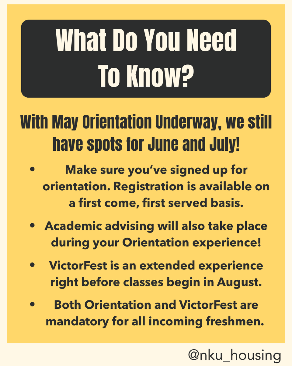 With May Orientation underway, we still have spots for June and July!

See everything you need to know before attending orientation above! For more information visit nku.edu/orientation.ht…