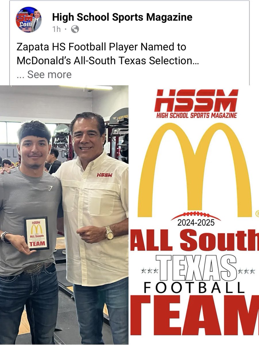 Jay Solis (@jaysolis_12) on Twitter photo Hard work pays off! π₯πͺ A BIG thanks to High School Sports Magazine for the honor of the McDonald's All-South Texas Football Award.
<a href="/UTRGVFootball/">UTRGV Football</a> <a href="/CoachRegalado/">Marco Regalado</a> <a href="/CoachGHenderson/">Gunnar Henderson</a> <a href="/CoachTBush/">Travis Bush</a>
#BEGREAT #HAWKPRIDE #MULTISPORTATHLETE Hard work pays off! π₯πͺ A BIG thanks to High School Sports Magazine for the honor of the McDonald's All-South Texas Football Award.
<a href="/UTRGVFootball/">UTRGV Football</a> <a href="/CoachRegalado/">Marco Regalado</a> <a href="/CoachGHenderson/">Gunnar Henderson</a> <a href="/CoachTBush/">Travis Bush</a>
#BEGREAT #HAWKPRIDE #MULTISPORTATHLETE