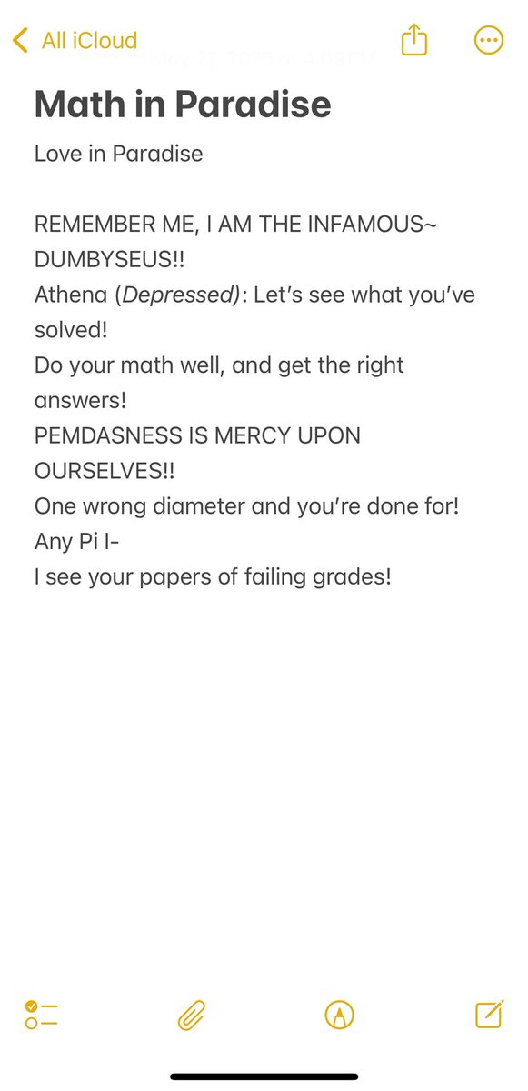 DumpLinXOX's tweet photo. Me and an IRL friend got bored, so now we’re writing a math parody of EPIC. (Along with a short story)

#epic #musicals #epicthemusical #math https://t.co/MjL54q0biZ