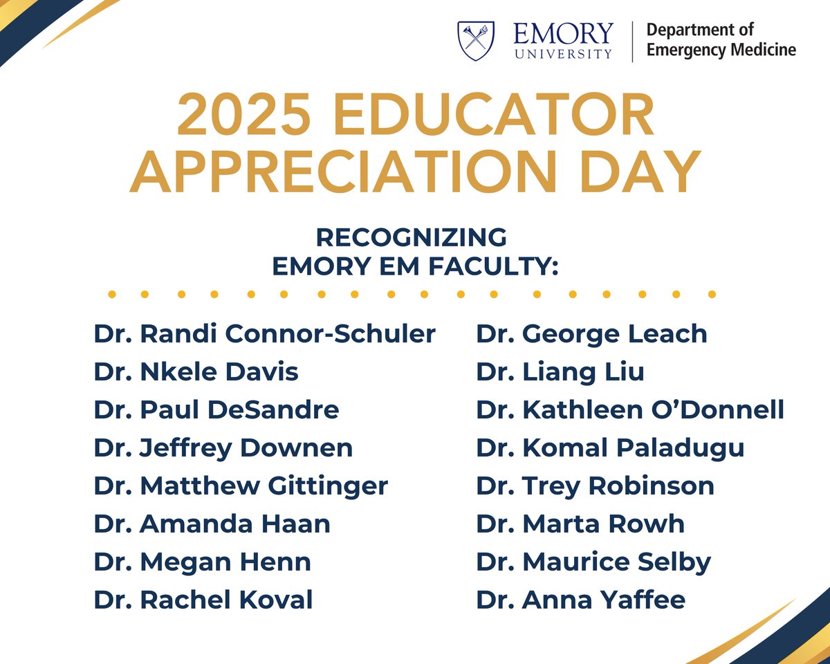 Emory EM (@emoryem) on Twitter photo For the <a href="/EmoryMedicine/">Emory School of Medicine</a> Educator Appreciation Day, we are thankful for the Emory SOM educators who share their passion and skills to educate, encourage and support scholars and learners. Congratulations to all of the faculty recognized on Fridayš„³
med.emory.edu/about/faculty/⦠For the <a href="/EmoryMedicine/">Emory School of Medicine</a> Educator Appreciation Day, we are thankful for the Emory SOM educators who share their passion and skills to educate, encourage and support scholars and learners. Congratulations to all of the faculty recognized on Fridayš„³
med.emory.edu/about/faculty/ā¦