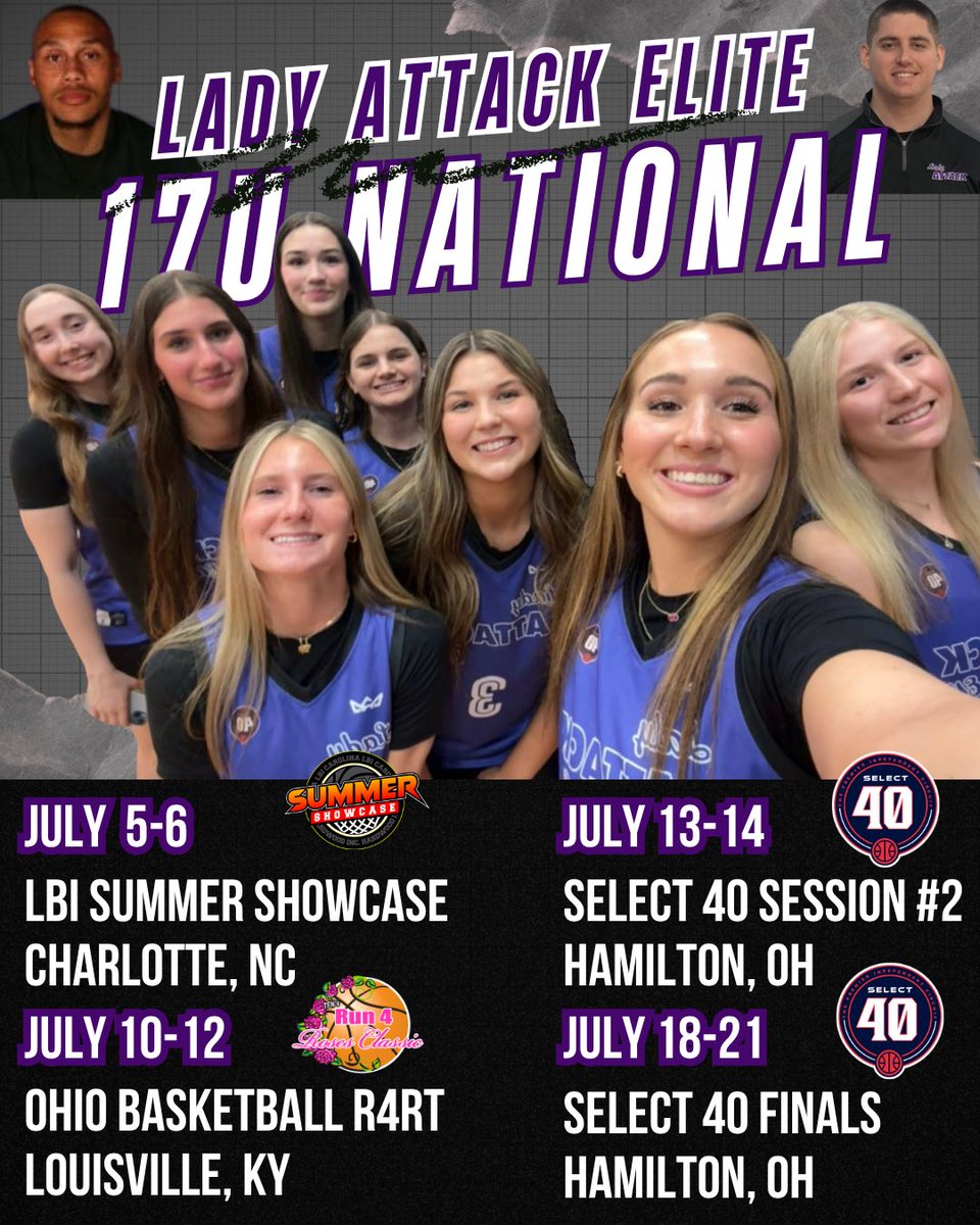 Lady Attack Elite National 17U - 2026 (@lae2026) on Twitter photo 🚨JULY SCHEDULE 🚨
Coaches, 4 more opportunities left to see these 9 NC 2026 phenoms!
<a href="/KenzieOrtscheid/">MacKenzie Ortscheid</a>
<a href="/montanari_emma/">Emma Montanari</a>
<a href="/karabrinkley3/">Kara Brinkley</a>
<a href="/taysmith2008/">Taylor Smith</a>
<a href="/MileyMalcolm/">Miley Malcolm</a>
<a href="/Jetanorth26/">Jeta North</a>
<a href="/SummerThomason_/">Summer Thomason</a>
<a href="/Bekah_Hartzell/">Rebekah Hartzell</a>
<a href="/Jayboogiebell/">Jade bell</a>
<a href="/FOPBasketball/">Coach Anthony George</a>
<a href="/CoachJ0_/">Coach Jay</a> 🚨JULY SCHEDULE 🚨
Coaches, 4 more opportunities left to see these 9 NC 2026 phenoms!
<a href="/KenzieOrtscheid/">MacKenzie Ortscheid</a>
<a href="/montanari_emma/">Emma Montanari</a>
<a href="/karabrinkley3/">Kara Brinkley</a>
<a href="/taysmith2008/">Taylor Smith</a>
<a href="/MileyMalcolm/">Miley Malcolm</a>
<a href="/Jetanorth26/">Jeta North</a>
<a href="/SummerThomason_/">Summer Thomason</a>
<a href="/Bekah_Hartzell/">Rebekah Hartzell</a>
<a href="/Jayboogiebell/">Jade bell</a>
<a href="/FOPBasketball/">Coach Anthony George</a>
<a href="/CoachJ0_/">Coach Jay</a>