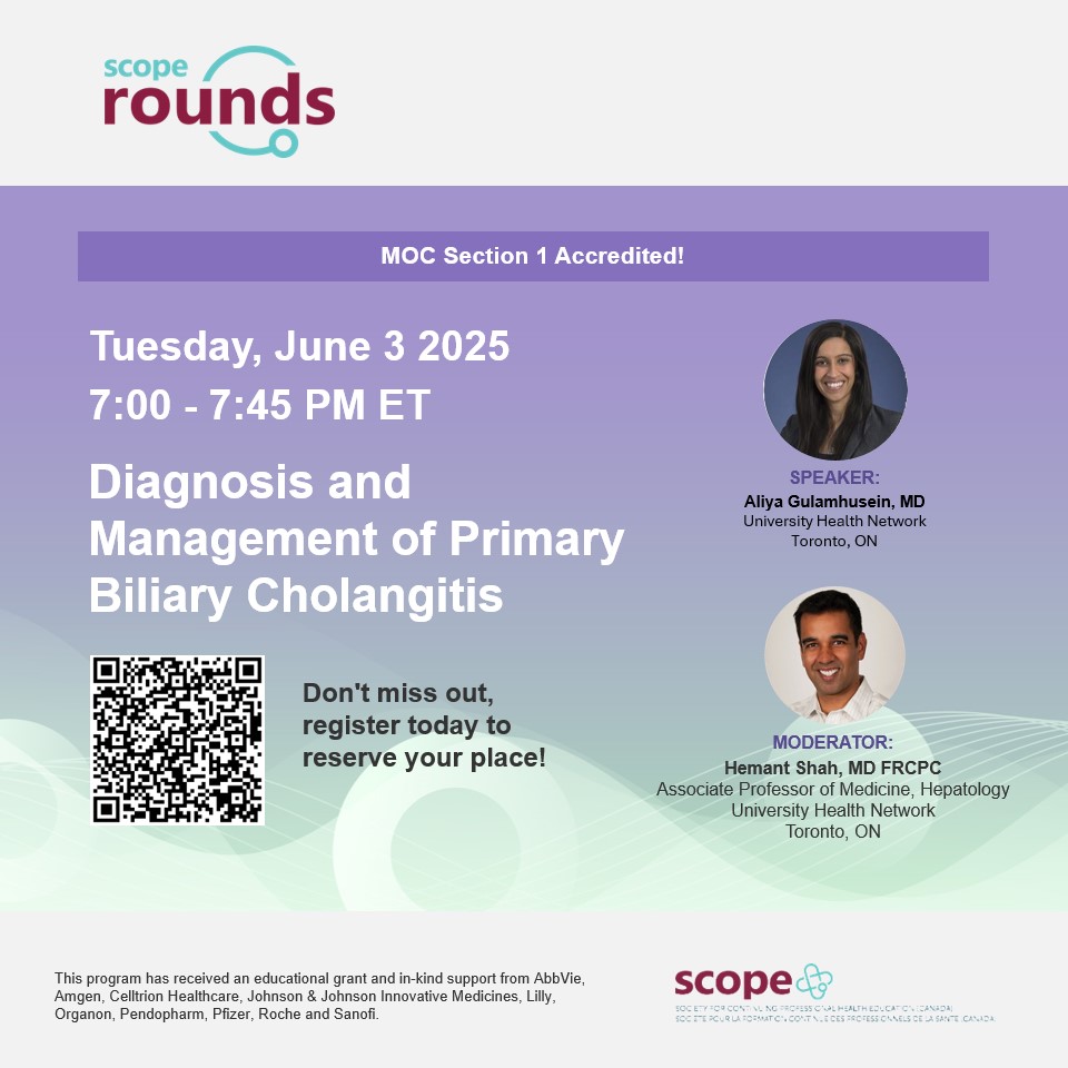 SCOPE Canada (@scopecanmd) on Twitter photo 🚨Join us for SCOPE Rounds: Gastroenterology 2025 on June 3 @ 7PM ET
📍 Diagnosis & Management of Primary Biliary Cholangitis
👩⚕️ Featuring Dr. Aliya Gulamhusein
🔗 Register now: us02web.zoom.us/webinar/regist…
<a href="/guthealthmd/">Dr Mark Silverberg</a>
<a href="/vipuljairath/">Vipul Jairath MBChB DPhil</a>
<a href="/marshllj/">John K. Marshall MD</a> 🚨Join us for SCOPE Rounds: Gastroenterology 2025 on June 3 @ 7PM ET
📍 Diagnosis & Management of Primary Biliary Cholangitis
👩⚕️ Featuring Dr. Aliya Gulamhusein
🔗 Register now: us02web.zoom.us/webinar/regist…
<a href="/guthealthmd/">Dr Mark Silverberg</a>
<a href="/vipuljairath/">Vipul Jairath MBChB DPhil</a>
<a href="/marshllj/">John K. Marshall MD</a>
