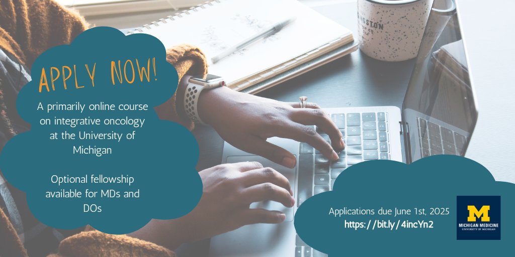 Michigan Medicine (@umichmedicine) on Twitter photo 📢 Now accepting applications: <a href="/UMich/">University of Michigan</a> Integrative Oncology Scholars Programs, training providers to lead in evidence-based integrative oncology. The program offers a 1-year certificate and 2-year fellowship (ABOIM-eligible). Apply by June 1, 9 p.m. EDT
michmed.org/Zx7Nr 📢 Now accepting applications: <a href="/UMich/">University of Michigan</a> Integrative Oncology Scholars Programs, training providers to lead in evidence-based integrative oncology. The program offers a 1-year certificate and 2-year fellowship (ABOIM-eligible). Apply by June 1, 9 p.m. EDT
michmed.org/Zx7Nr