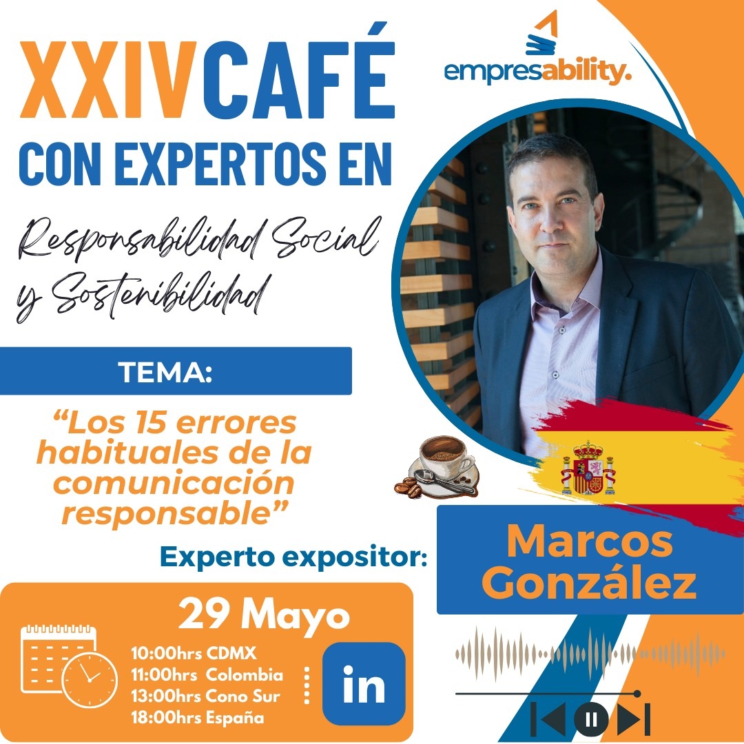 Este jueves 29 el 24° Café con Expertos de <a href="/Empresability/">Felipe Cajiga</a> iniciará con la exposición del experto internacional <a href="/marcosgonzalezm/">Marcos González</a> sobre "Los 15 errores habituales de la comunicación responsable" para luego dar lugar al diálogo entre los presentes
¿Te sumás?: bit.ly/45oabXk