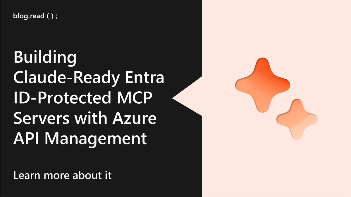 Looking to build secure Claude-ready MCP servers with Azure API Management? 🔒 Here's how to use Entra ID for OAuth 2.0 to protect #AI integrations and #APIM endpoints to streamline workflows with safe, scalable (cont) msft.it/l/6016S9iIK