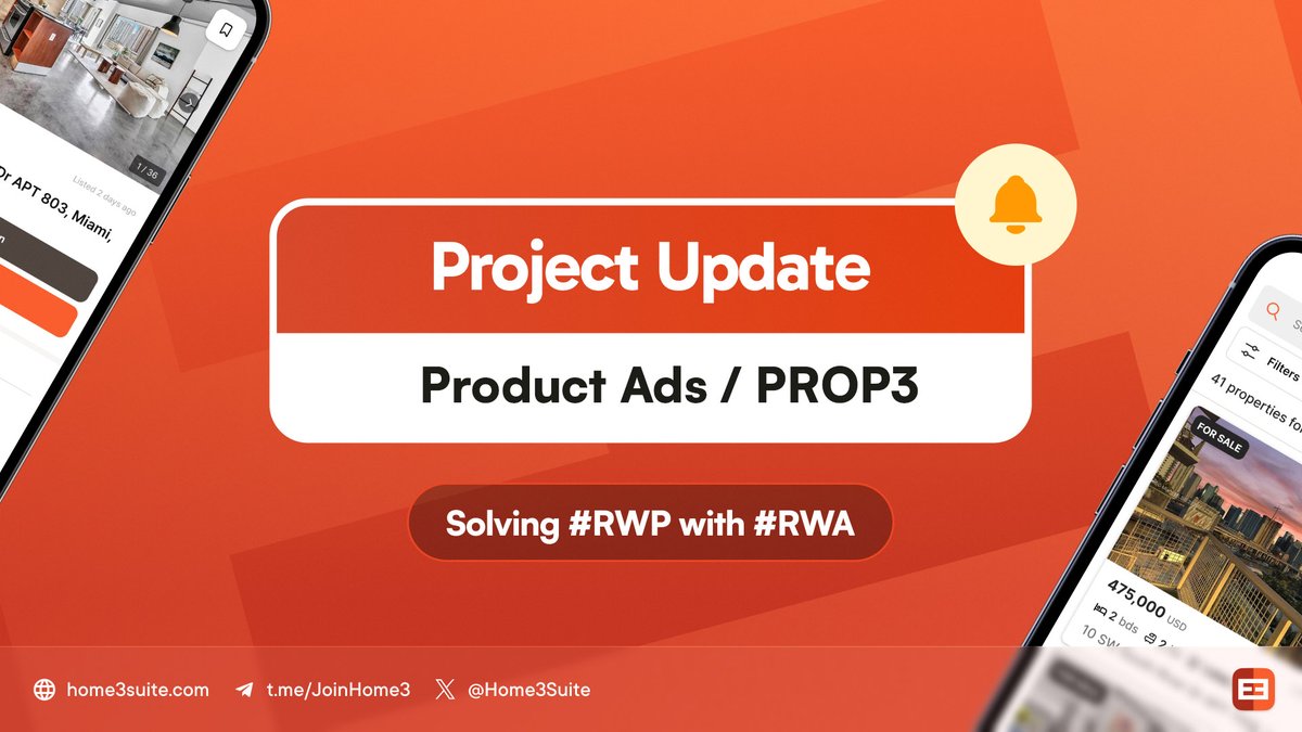 💡 Product Ad Campaigns
This week we've hired a marketing expert to lead Web2 ad setup for the HOME3 platform and other products in development.

⭐️ HOME3 X Ads
Our first test ads will begin rolling out this week on X, promoting the HOME3 app and the upcoming platform.

✍️ PROP3