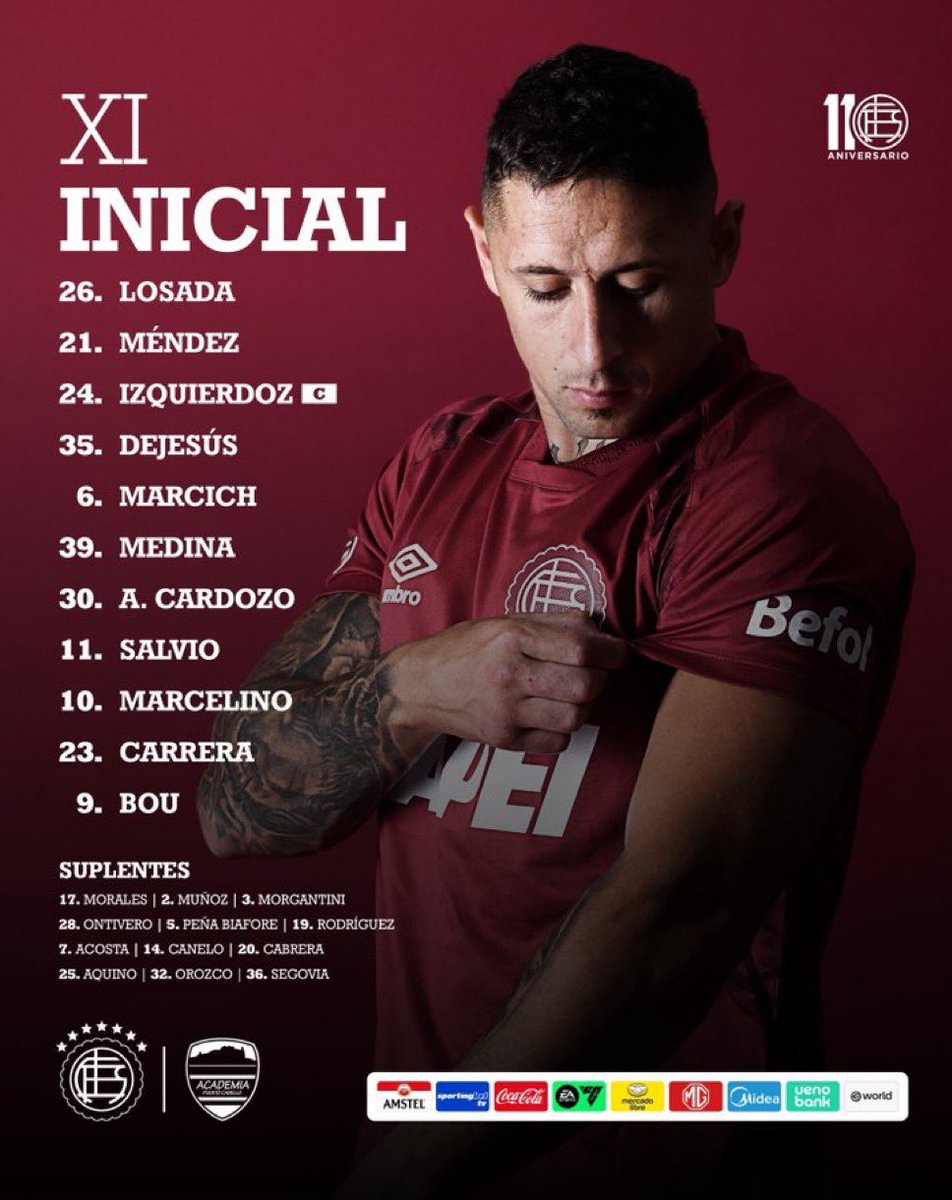 ASÍ FORMA LANÚS ESTÁ TARDE 

Vamos Grana 🇱🇻