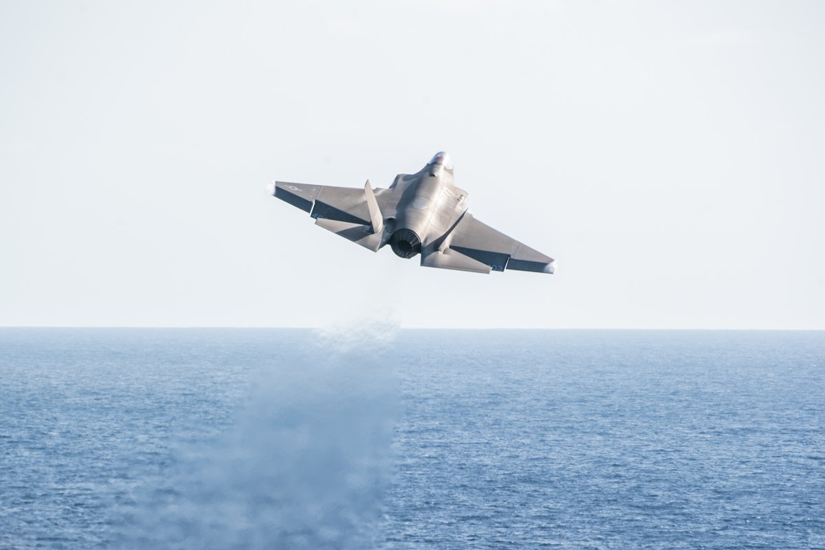 F-35C Lightning IIs, attached to Strike Fighter Squadron (VFA) 97, patrol the U.S. Central Command area of responsibility from the Nimitz-class aircraft carrier USS Carl Vinson (CVN 70).