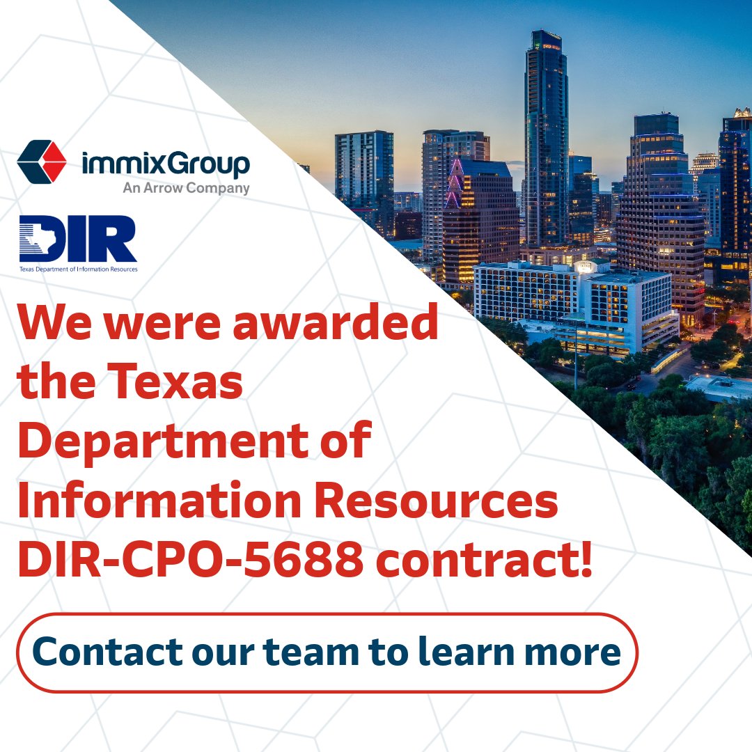 immixGroup (@immixgroup_inc) on Twitter photo We were awarded the <a href="/TexasDIR/">Texas Department of Information Resources</a> DIR-CPO-5688 contract! This contract enables us to provide all #SLED verticals with access to top-tier technology solutions, including #software, COTS and services. Connect with our SLED contracts team here: SLED@immixgroup.com to learn more! We were awarded the <a href="/TexasDIR/">Texas Department of Information Resources</a> DIR-CPO-5688 contract! This contract enables us to provide all #SLED verticals with access to top-tier technology solutions, including #software, COTS and services. Connect with our SLED contracts team here: SLED@immixgroup.com to learn more!