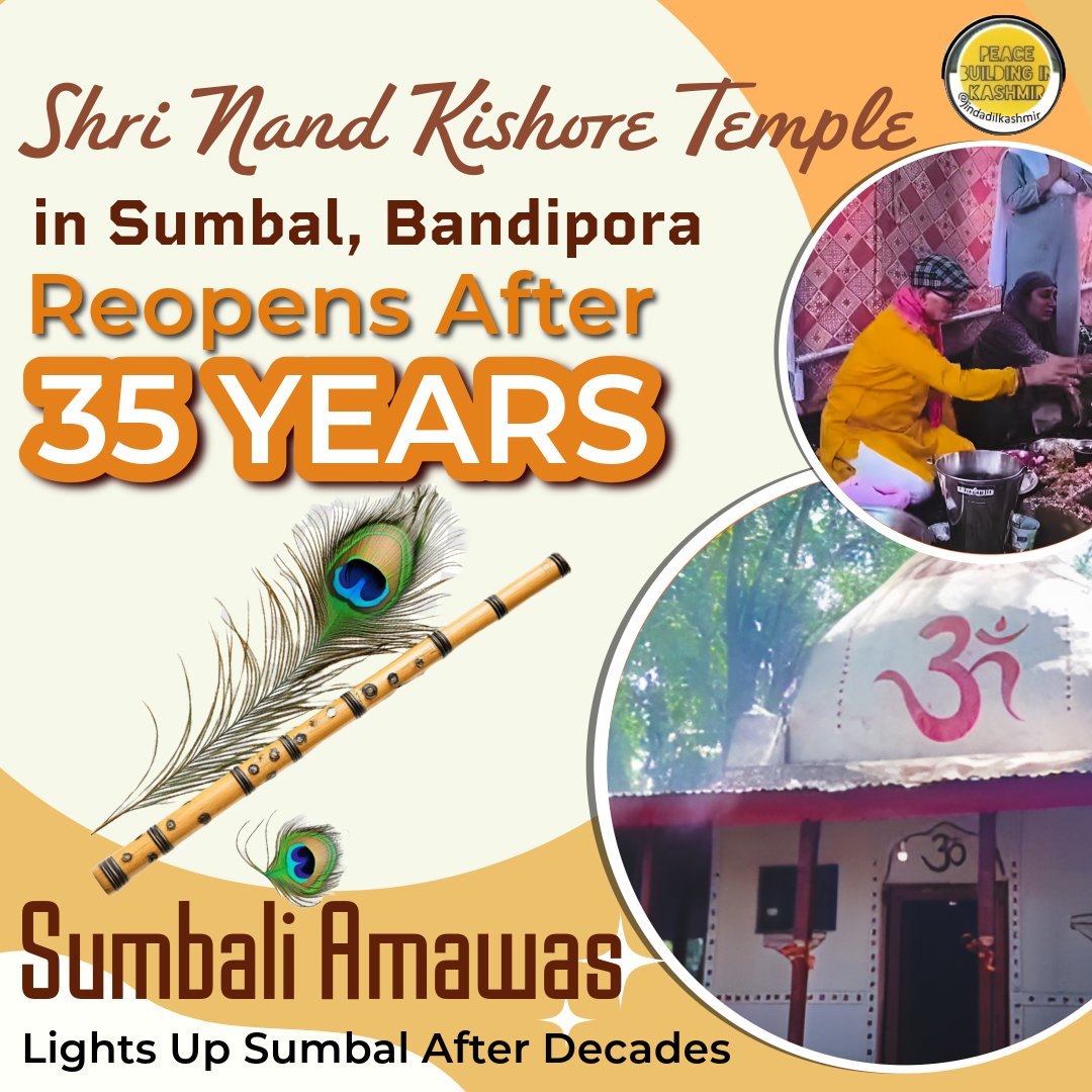 After 35 years, Shri Nand Kishore Temple in #Sumbal, #Bandipora reopens with the vibrant celebration of #SumbaliAmawas 🕉️✨

A powerful symbol of cultural revival &amp; communal harmony in #JammuKashmir, where local Muslim communities helped protect the temple for decades.