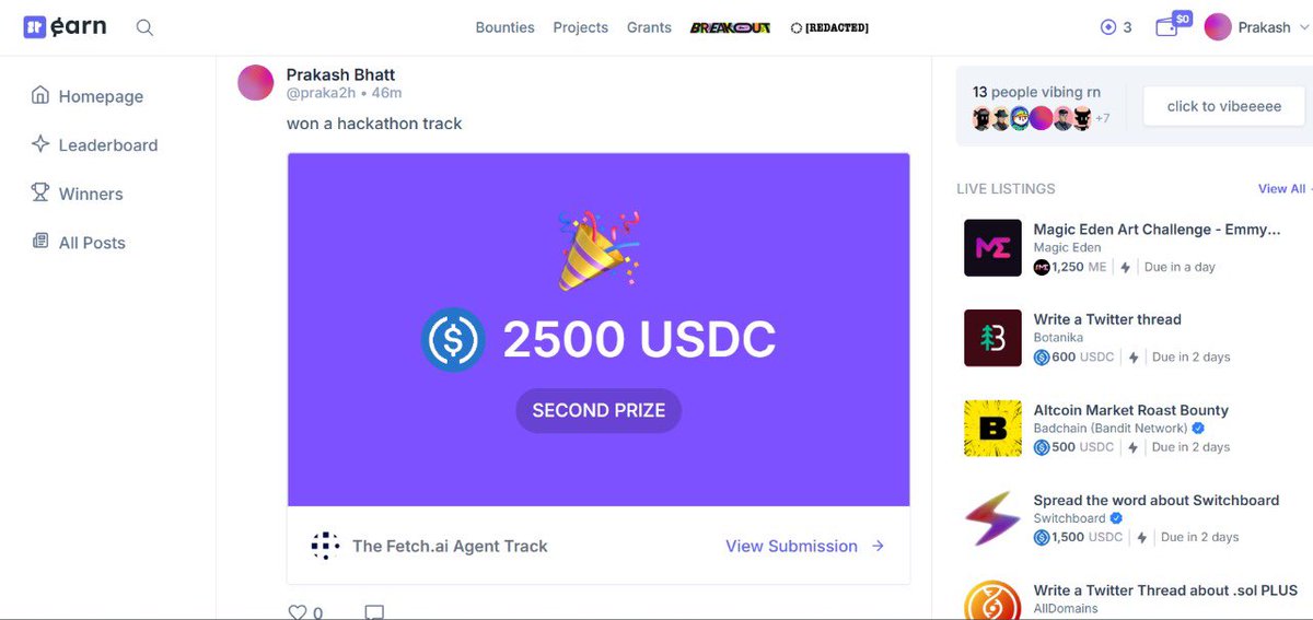 Prakash (@_prakashbhatt) on Twitter photo Just saw this and Iโm honestly shook!
Less than two months ago, I had no idea how Solana even worked โ and now Iโve won my first ever bounty!
special thanks to <a href="/vighnxsh/">Vighnesh</a> for introducing me to the world of Solana
<a href="/AdityaShetts/">Aditya Shetty</a> <a href="/SuperteamEarn/">Superteam Earn</a> <a href="/SuperteamIN/">Superteam India</a> <a href="/Fetch_ai/">Fetch.ai</a> Just saw this and Iโm honestly shook!
Less than two months ago, I had no idea how Solana even worked โ and now Iโve won my first ever bounty!
special thanks to <a href="/vighnxsh/">Vighnesh</a> for introducing me to the world of Solana
<a href="/AdityaShetts/">Aditya Shetty</a> <a href="/SuperteamEarn/">Superteam Earn</a> <a href="/SuperteamIN/">Superteam India</a> <a href="/Fetch_ai/">Fetch.ai</a>