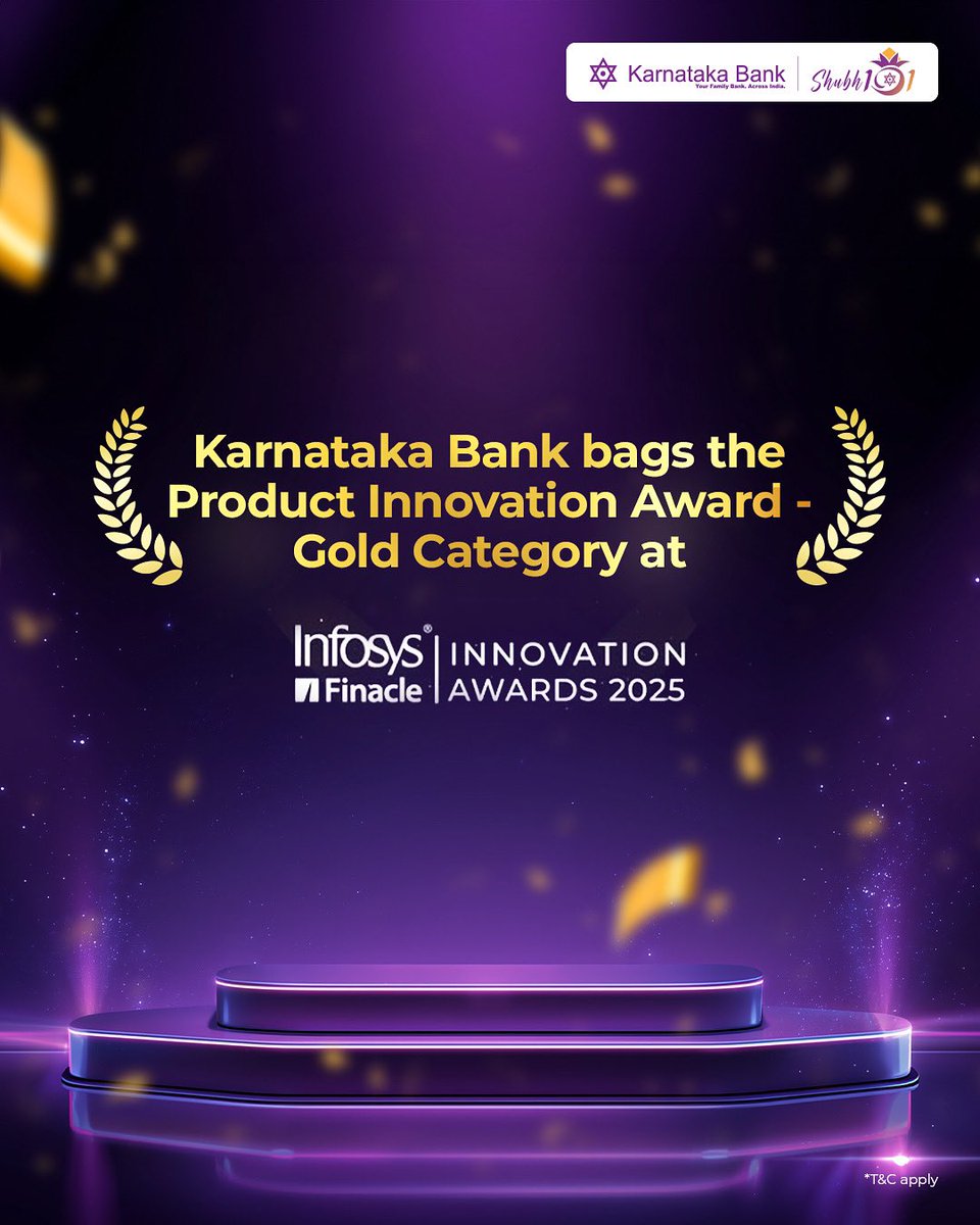 We’re proud to share that Karnataka Bank has been recognized for Product Innovation at the Infosys Finacle Innovation Awards 2025.

Here’s to a shubh start to smarter banking.

#shubh101 #karnatakabank #banking #awards #onemoreforshubh101