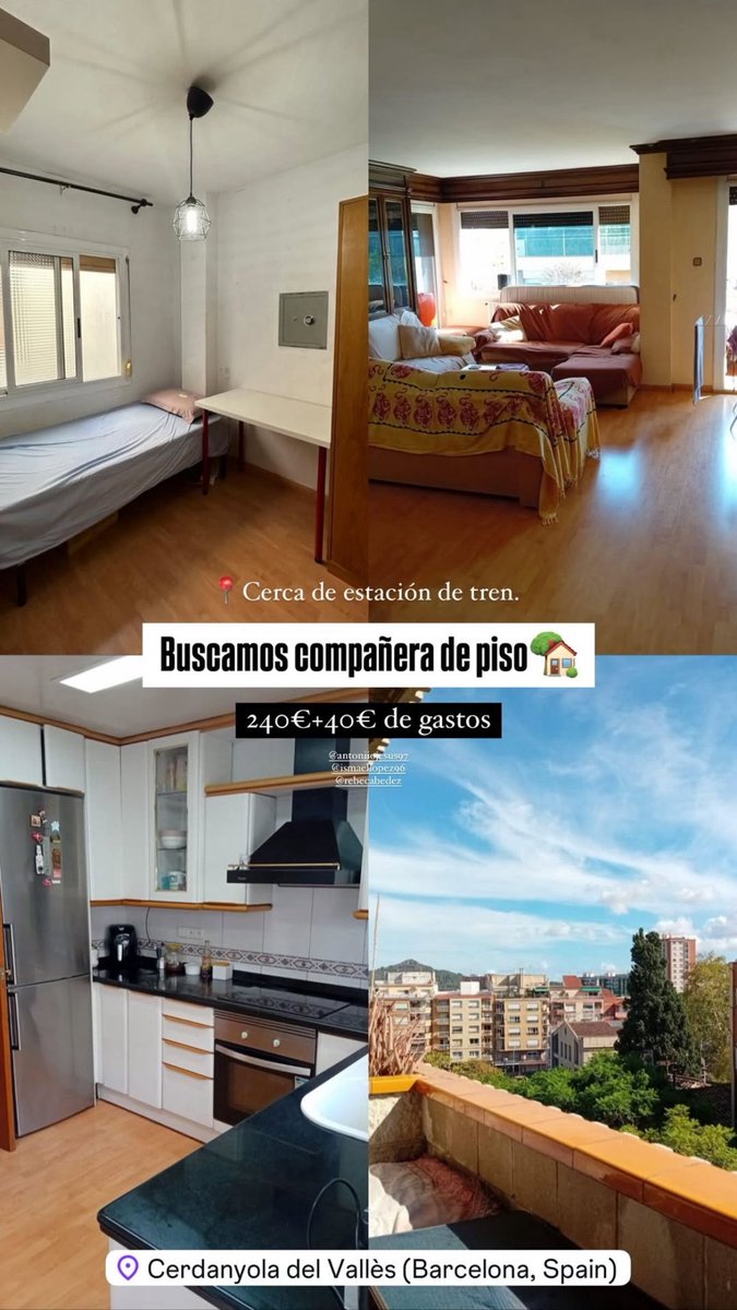 RebecaBedez's tweet photo. Habitación disponible en piso compartido 
📍Cerdanyola del Vallés 

Buscamos una chica que trabaje (o estudie) de 24 años en adelante y que le guste hacer vida en común en el piso. Escríbeme describiéndote un poco si te interesa! 

#compartirpiso #barcelona #pisosbarcelona https://t.co/AmkPuGtxv3