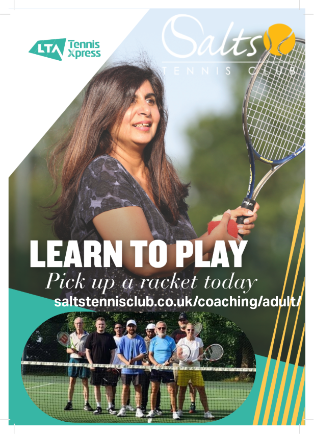 Have fun, make friends, and learn new skills at an LTA National Tennis Club of the Year winner
Our Tennis Xpress 6 week courses are designed to get you started. 
saltstennisclub.co.uk/coaching/adult/