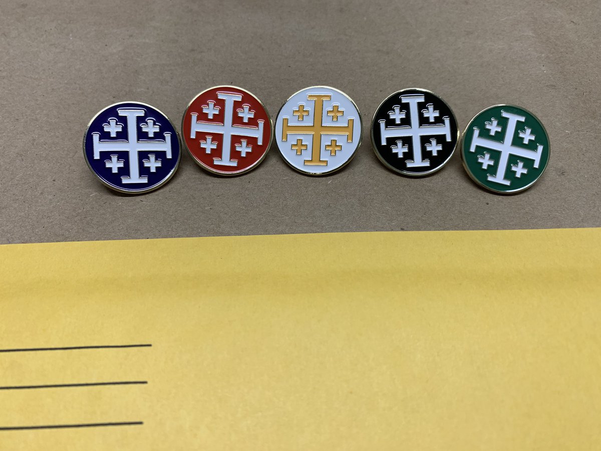 DeusVultLP's tweet photo. It’s packing day here at #DeusVult Lapel Pins. 📨What’s your favorite color of our #JerusalemCross set? I’ll put mine in the comments. https://t.co/AwRIgreWnn