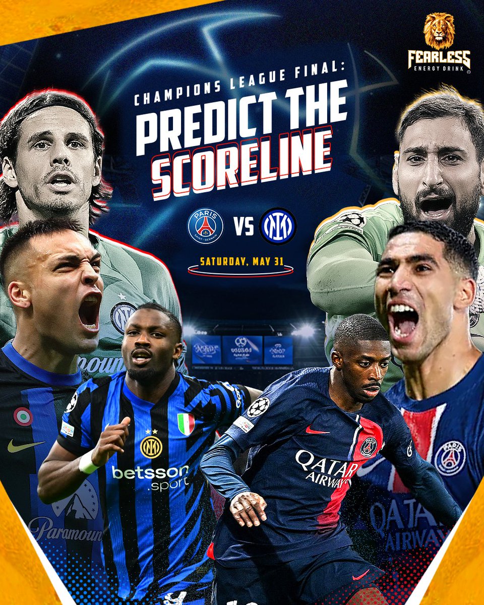fearlessng's tweet photo. Will it be PSG's star-studded attack or Inter Milan's rock-solid defense that dominates the pitch? ⚽💥
Predict the correct scoreline and stand a chance to win! 🏅💰

#FearlessEnergyDrink #EmbraceTheThrill #TakeTheLeap #PSGINTER #UEFAChampionsLeague https://t.co/2kPjtj1nYY