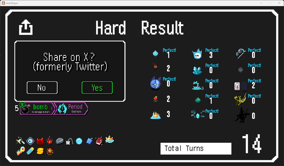 FrustratedJay's tweet photo. Combat Automation Roguelike『#AutoRogue』 

my best run on hard difficulty https://t.co/h11MSK1ee6