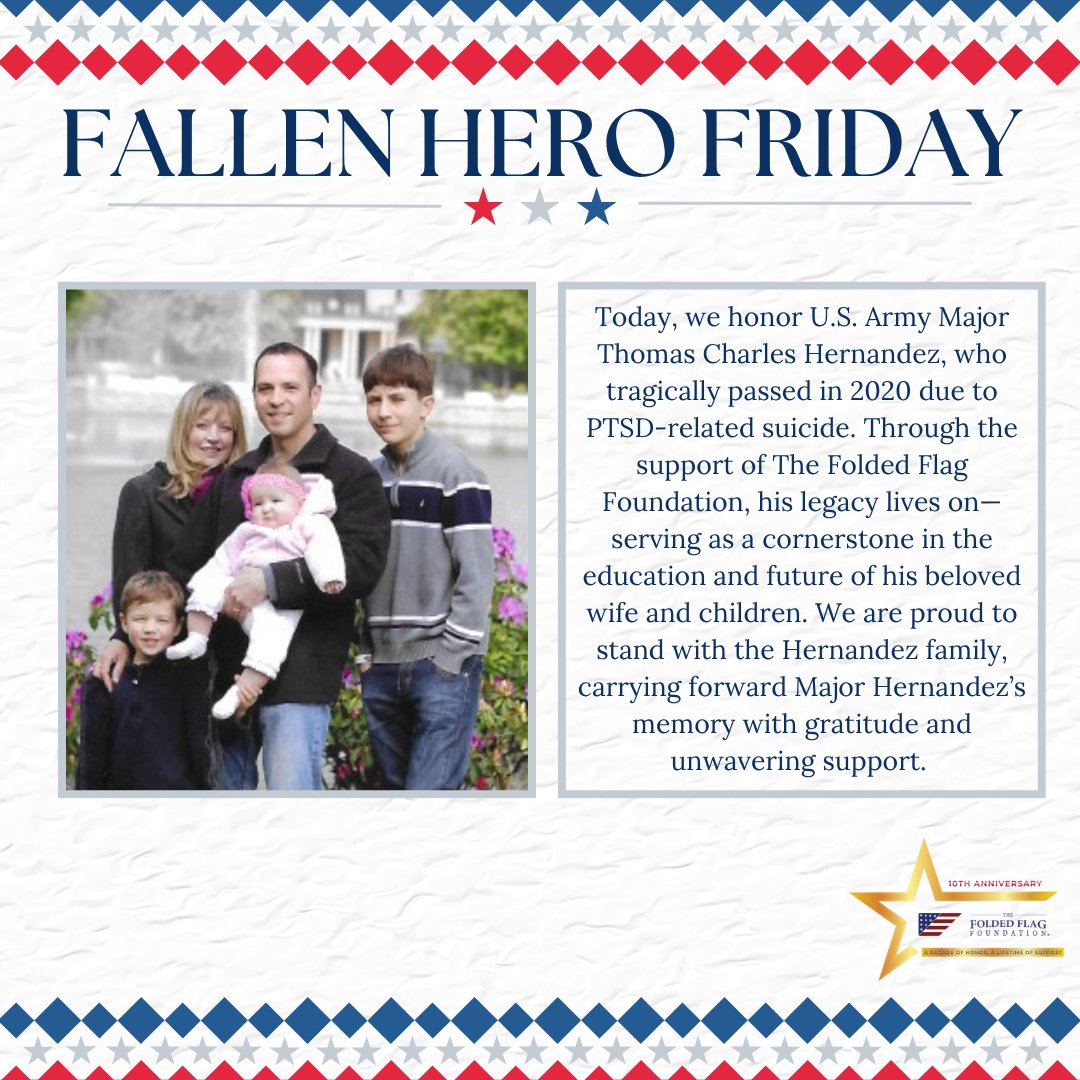 Today, we honor U.S. Army Major Thomas C. Hernandez, who we lost in 2020 to PTSD-related suicide. His legacy lives on through his family. We proudly stand with the Hernandez family.