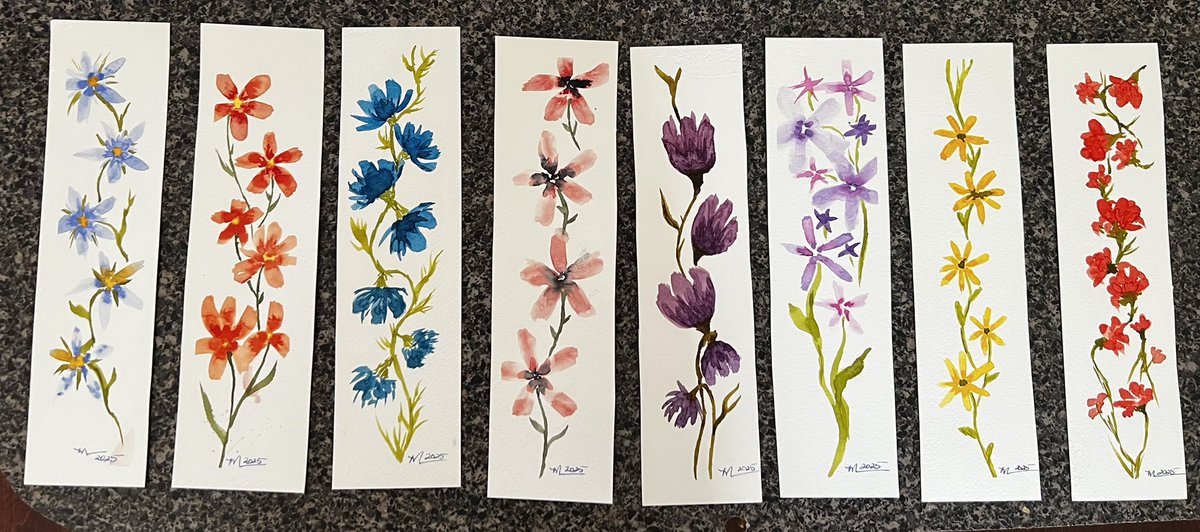 I am enjoying the messy process of learning to paint with watercolours. Imagine me taking just those few minutes at the end of the day to create, enjoy, and stretch my brain and body to learn something new. Plus, bookmarks. Because everybody can use bookmarks.