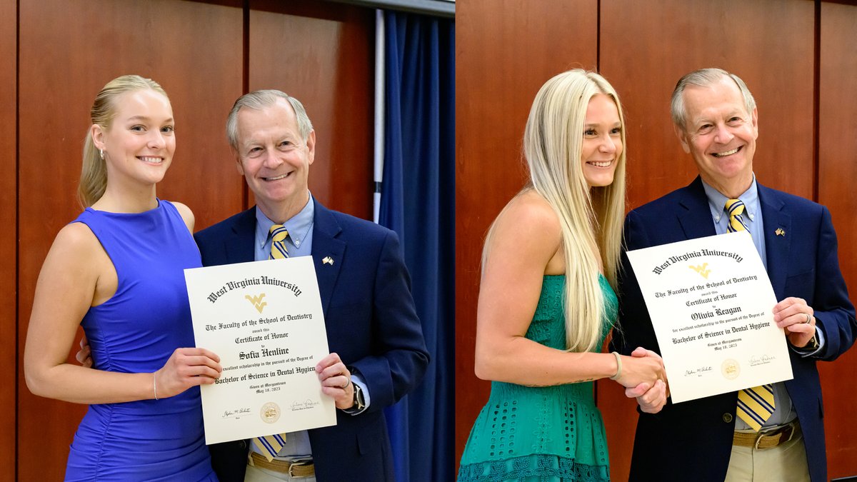 WVUDentalSchool's tweet photo. This year, we were pleased to recognize @WVUDentHygiene students Sofia Henline, Abigail Ash and Olivia Reagan and DDS students Autumn Gossard, Carson Cochran and Jonathan Gore for earning the top   grade point averages in their programs! Congrats 👏 

https://t.co/xLqgajTc0G https://t.co/CZJKmfJrDE