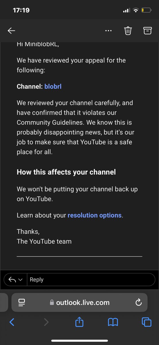 blobrlYT's tweet image. my YouTube channel just got terminated for no reason at all and it wouldn’t even give me a reason to why, appealed and the email said I’ve violated terms of service. What do I do??? @YouTube 

17k subs and 2 years of work for nothing