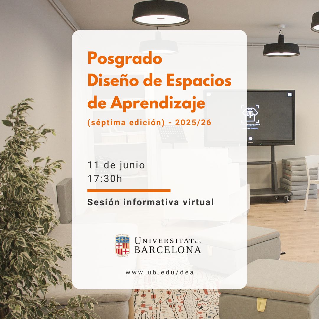 SMART CLASSROOM PROJECT (@smartclasspro) on Twitter photo 🗓 El 11 de junio a las 17:30, jornada virtual de presentación del Posgrado en Diseño de Espacios de Aprendizaje <a href="/UniBarcelona/">Universitat de Barcelona</a> 📣💻🎓
Conoce la temática, estructura y contenidos del posgrado 🏫📐🧠
📍 Inscripciones en el siguiente link 🔗
docs.google.com/forms/d/e/1FAI… 🗓 El 11 de junio a las 17:30, jornada virtual de presentación del Posgrado en Diseño de Espacios de Aprendizaje <a href="/UniBarcelona/">Universitat de Barcelona</a> 📣💻🎓
Conoce la temática, estructura y contenidos del posgrado 🏫📐🧠
📍 Inscripciones en el siguiente link 🔗
docs.google.com/forms/d/e/1FAI…