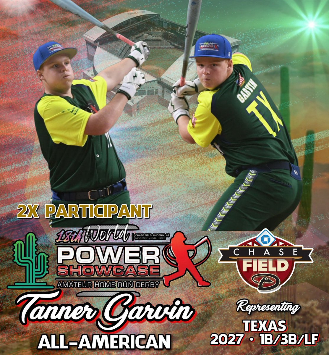 POWER SHOWCASE WORLD CLASSIC (@powershowcase) on Twitter photo The 18th Annual World POWER SHOWCASE is pleased to announce that Student-Athlete, & power-hitting prospect - ‘27, 3B/1B - Tanner Garvin (Clements H.S, Sugar Land, TX), will proudly represent Texas during the renowned Home Run Derby and prestigious All-American Game. The event is The 18th Annual World POWER SHOWCASE is pleased to announce that Student-Athlete, & power-hitting prospect - ‘27, 3B/1B - Tanner Garvin (Clements H.S, Sugar Land, TX), will proudly represent Texas during the renowned Home Run Derby and prestigious All-American Game. The event is