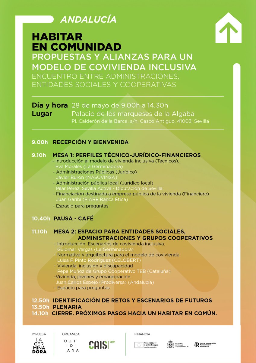 📢📅 Mañana, #LaGiraGerminadora llega a Andalucía! 

👉 Jornada 'Habitar en comunidad: propuestas y alianzas para un modelo de #coviviendainclusiva'

📍 Foro de encuentro entre administraciones, entidades sociales y cooperativas. Toda la información, aquí: lagerminadora.org/es/agenda-list…