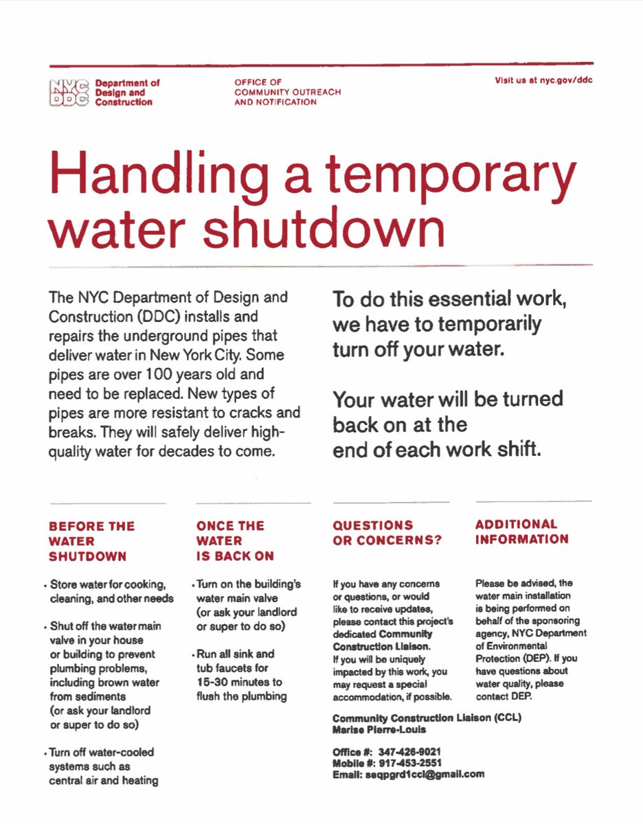 Temporary water shutdown coming to parts of 182nd Pl &amp; 90th Ave on Fri, May 30, 8AM–12PM. This is part of planned DDC infrastructure upgrades. Take necessary steps in advance. #QueensUpdates