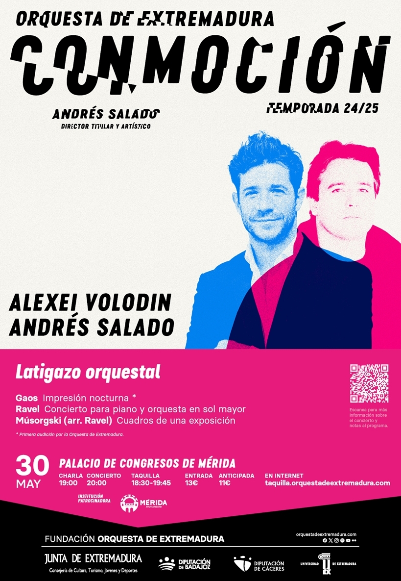 Ayuntamiento de Mérida (@ayto_merida) on Twitter photo 🎼 Este viernes, 30 de mayo, finaliza el ciclo de conciertos de la <a href="/FundacionOex/">Orquesta de Extremadura</a>, en el Palacio de Congresos, con el concierto "Latigazo Orquestal" que tendrá al pianista Alexei Volodin como solista y la dirección de <a href="/andressalado/">Andrés Salado</a>
Entradas 👉 taquilla.orquestadeextremadura.com 🎼 Este viernes, 30 de mayo, finaliza el ciclo de conciertos de la <a href="/FundacionOex/">Orquesta de Extremadura</a>, en el Palacio de Congresos, con el concierto "Latigazo Orquestal" que tendrá al pianista Alexei Volodin como solista y la dirección de <a href="/andressalado/">Andrés Salado</a>
Entradas 👉 taquilla.orquestadeextremadura.com