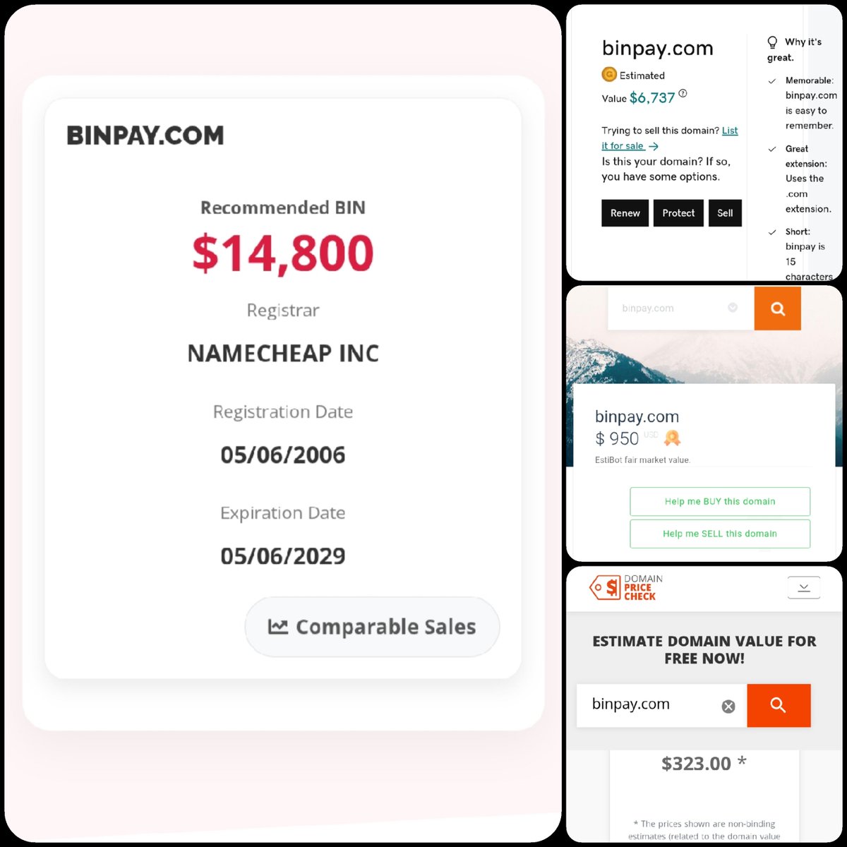 🌐 BINPAY .COM

💰 Sold Price : $14,164

✔ @DNRater Recommended BIN : $14,800
✔ Godaddy Estimation : $6,737 
✔ Estibot Valuation : $950
✔ InternetX Appraisal : $323

📌 Venue : #private
📆 2025-05-21
