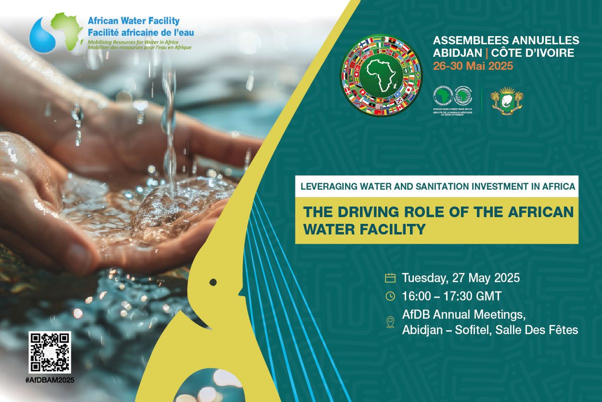 AWFbroadcast's tweet image. #HappeningNow: African Water Facility's event on the sidelines of the @AfDB_Group Annual Meetings. Watch: youtube.com/live/hMSGz7Gwm… (EN), youtube.com/watch?v=BDwuzz… (FR). #africanwaterfacility #WASH