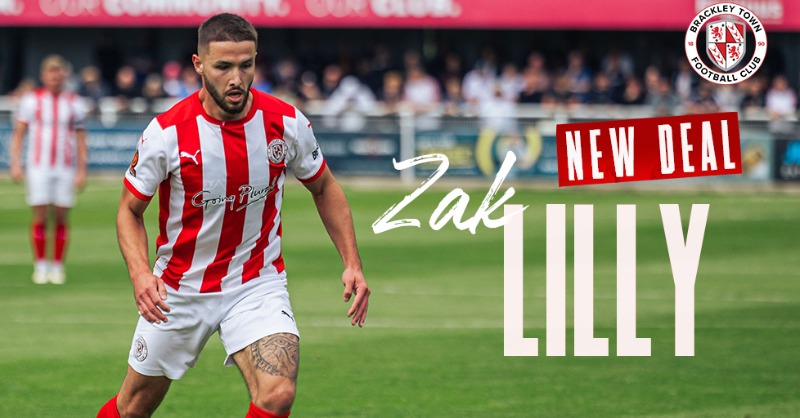BrackleyTownFC's tweet photo. ✍️ New Deal for Zak Lilly. 

Brackley Town are delighted to announce that defender Zak Lilly has signed a new deal to remain at St James Park for the 25/26 season. 

#WeAreBrackley 🔴⚪️