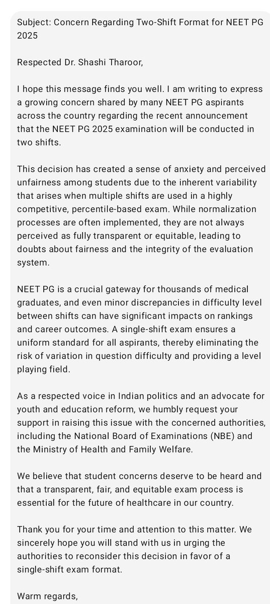SinakuSneha's tweet photo. @ShashiTharoor 
#neetpg2025 https://t.co/2MdNLFi56h