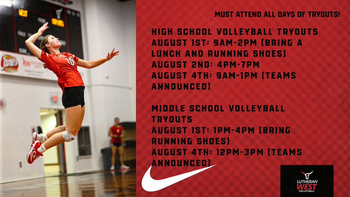 Athletes MUST attend all dates of tryouts!! <a href="/LW_Athletics/">Lutheran West Athletics</a> #GoWest