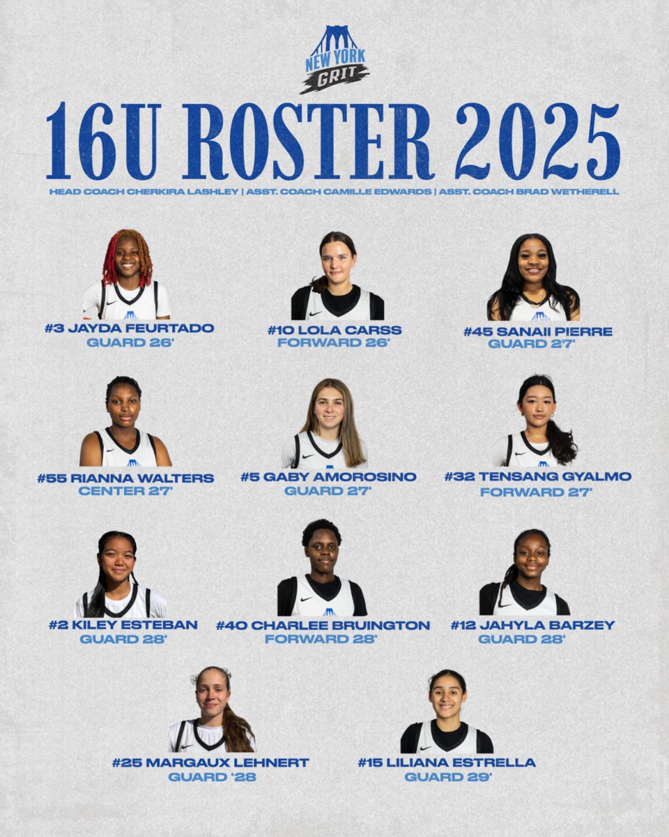 Meet our 2025 16U team!💥 This squad is stacked with talent. You won’t want to miss them in action 🏀

#GRITstrong #newyorkGRIT #newyorkbasketball #brooklynbasketball