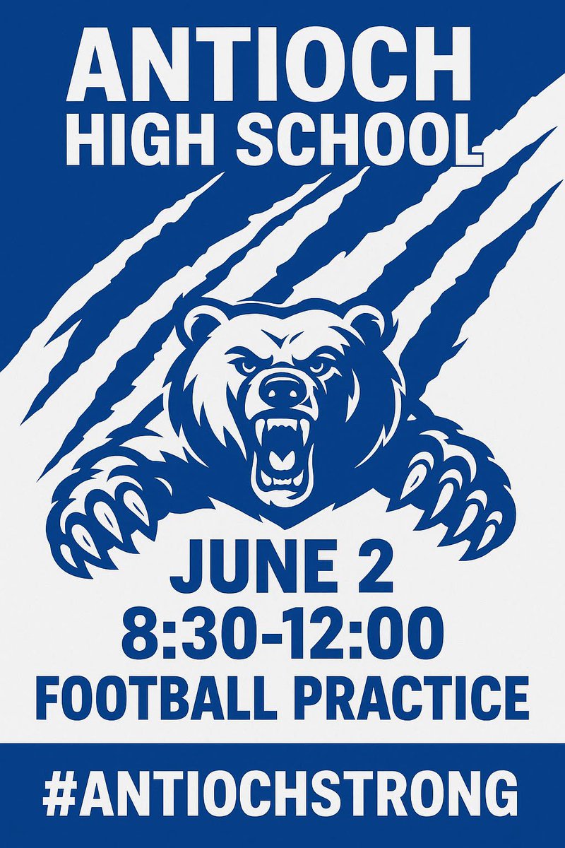 Antioch Football (@ahsbears_fb) on Twitter photo Summer workouts begin June 2nd for incoming freshmen, returning players, and transfers. If you have any questions, please reach out to one of the coaches below. 🔵⚪️🐻🏈
<a href="/CoachBroome_7/">Arcentae Broome</a>
<a href="/CoachKennyAdams/">Coach Kenny Adams</a>
<a href="/Coach__Pen/">Coach Pendergrass</a> Summer workouts begin June 2nd for incoming freshmen, returning players, and transfers. If you have any questions, please reach out to one of the coaches below. 🔵⚪️🐻🏈
<a href="/CoachBroome_7/">Arcentae Broome</a>
<a href="/CoachKennyAdams/">Coach Kenny Adams</a>
<a href="/Coach__Pen/">Coach Pendergrass</a>