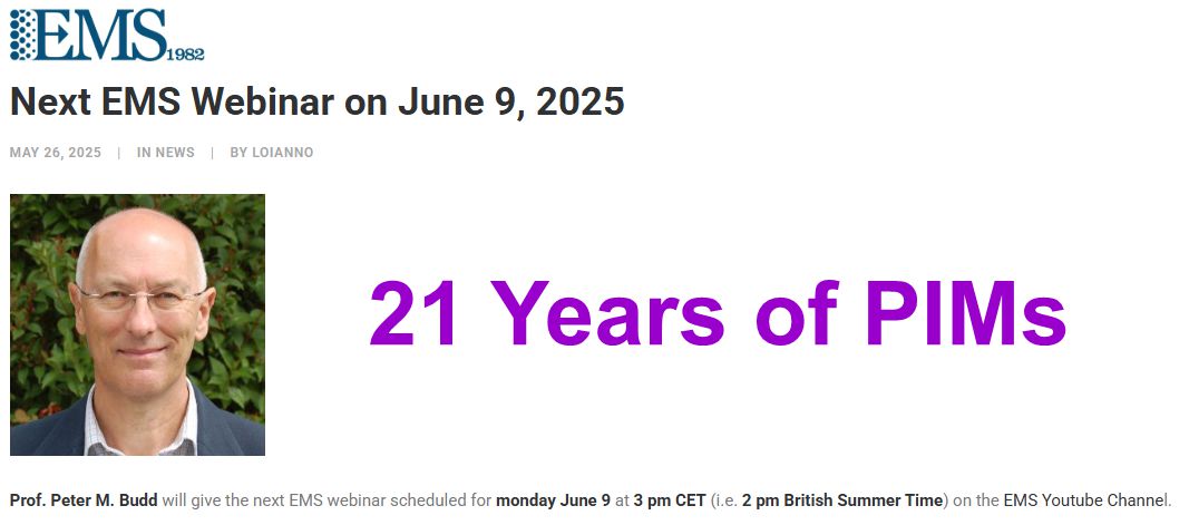 Peter Budd (@buddprof) on Twitter photo 21 Years of PIMs: European Membrane Society <a href="/SocietyEms/">European Membrane Society EMS</a> Webinar, 9th June at 2 pm BST (3 pm CET) youtube.com/@SocietyEms Info: emsoc.eu/next-ems-webin… 21 Years of PIMs: European Membrane Society <a href="/SocietyEms/">European Membrane Society EMS</a> Webinar, 9th June at 2 pm BST (3 pm CET) youtube.com/@SocietyEms Info: emsoc.eu/next-ems-webin…