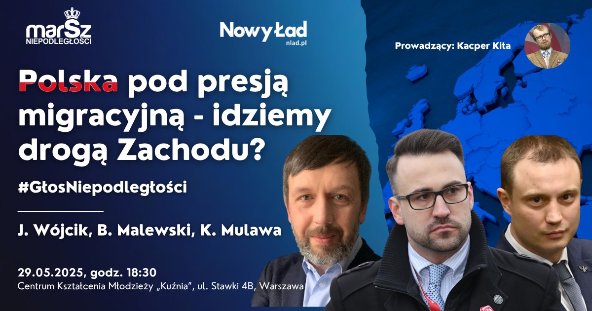 🎙 Polska pod presją migracyjną – idziemy drogą Zachodu? - zapraszamy na kolejne spotkanie z cyklu #GłosNiepodległości już w najbliższy czwartek! 

📌 O imigracji bardzo dużo słyszymy, ale dyskusja medialna jest często chaotyczna i pełna manipulacji. Politykom łatwiej jest mówić