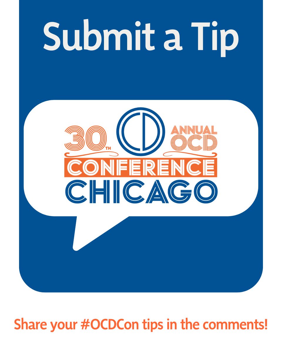 International OCD Foundation (@iocdf) on Twitter photo As we prepare for the 30th Annual OCD Conference, sponsored by <a href="/SheppardPratt/">Sheppard Pratt</a> , we're putting together tips and tricks that all conference attendees should know.
From making sure you pack a sweater to wearing comfy shoes, RT and share your tips for #OCDCon! As we prepare for the 30th Annual OCD Conference, sponsored by <a href="/SheppardPratt/">Sheppard Pratt</a> , we're putting together tips and tricks that all conference attendees should know.
From making sure you pack a sweater to wearing comfy shoes, RT and share your tips for #OCDCon!